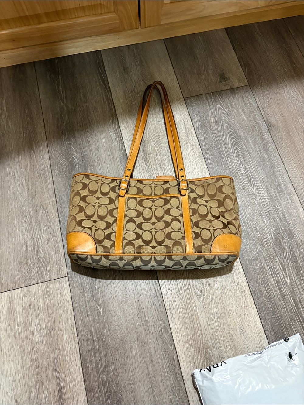 Coach Signature Canvas Shoulder Tote in Brown and Tan